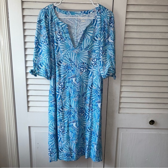 Lilly Pulitzer Easley Short Sleeve Dress Amalfi Blue By The Seashore size Large - Picture 4 of 8